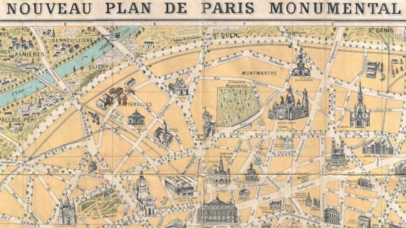 Illustrated map of Paris monuments