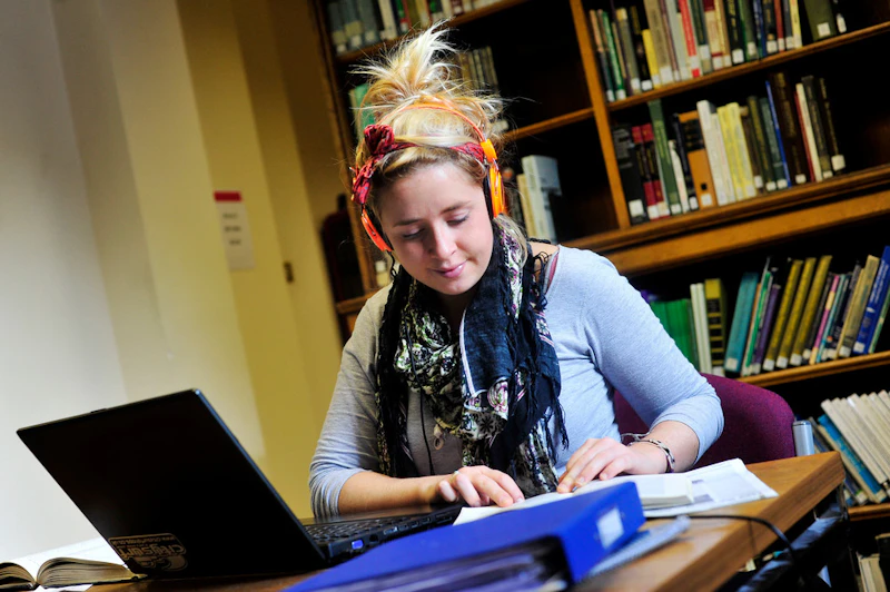 Student working with laptop