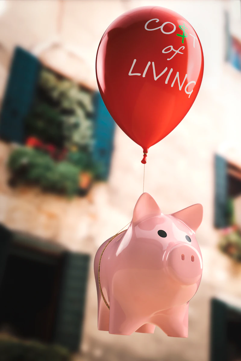 Piggy bank being carried away by a balloon