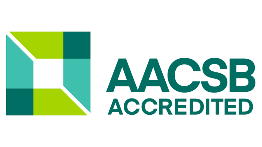 A green logo with the letters 'AACSB'