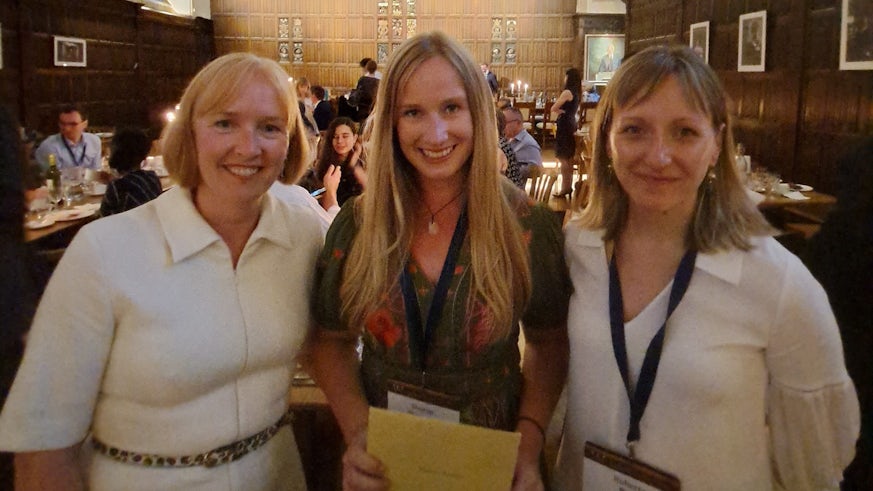 Sharon Thompson, pictured here centre, with Sinead Maloney and Roberta Bassi, general manager and publisher at Bloomsbury. 