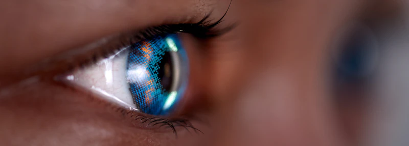 A picture of a lady's eye with blue contact lenses