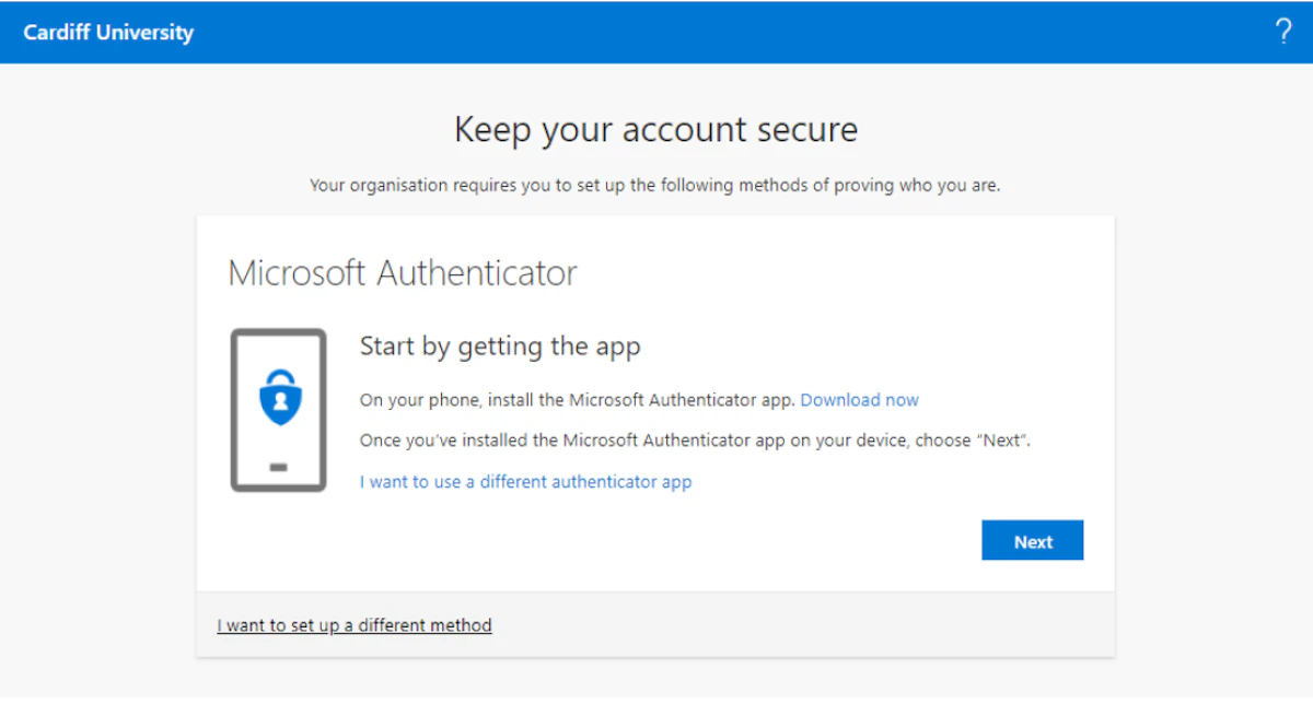 Screenshot of the 'Start by getting the app' screen