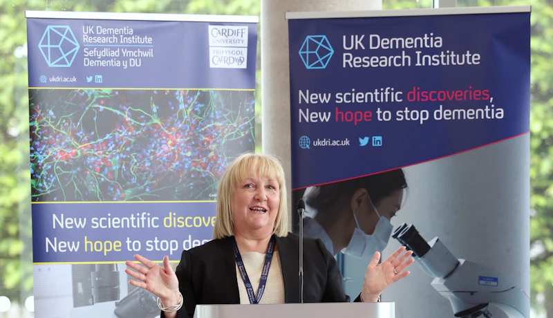 An image of Prof Julie Williams talking to a crowd