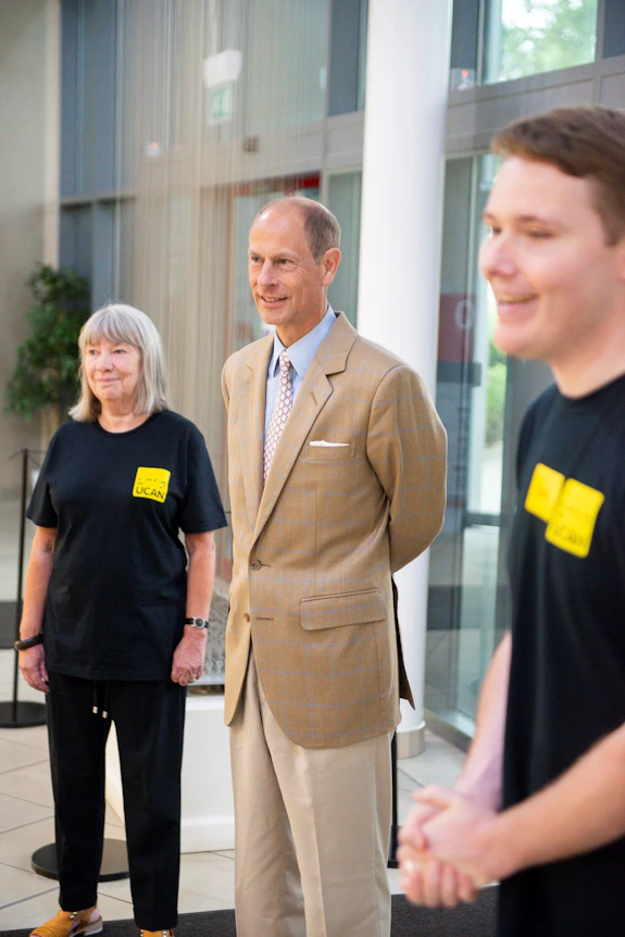 His Royal Highness, the Duke of Edinburgh, meeting members of the UCAN Charity in the School of Optom building