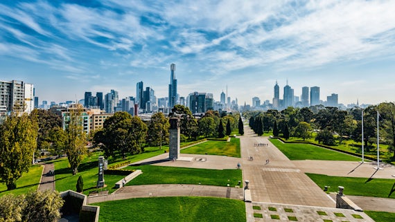 City skyline and park