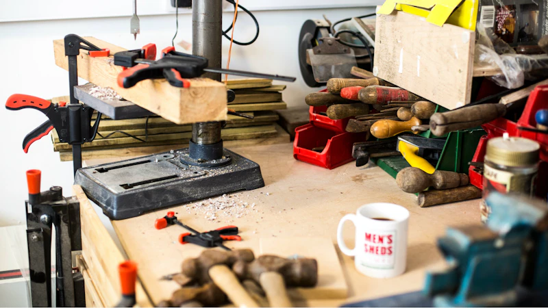 Woodworking tools on a workbench