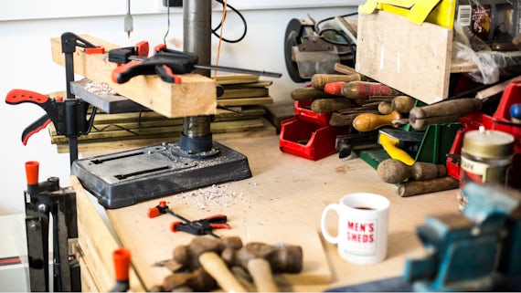 Woodworking tools on a workbench