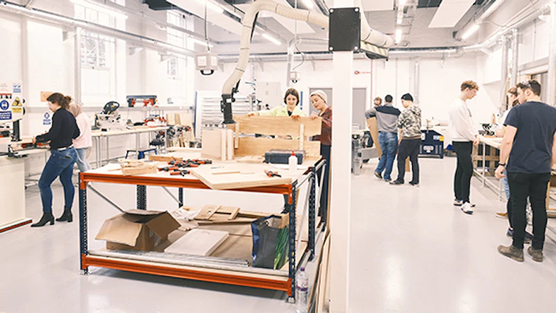 Students working in the Bute workshop