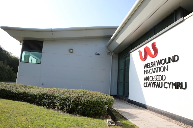 View of front of Welsh Wound Centre from side angle