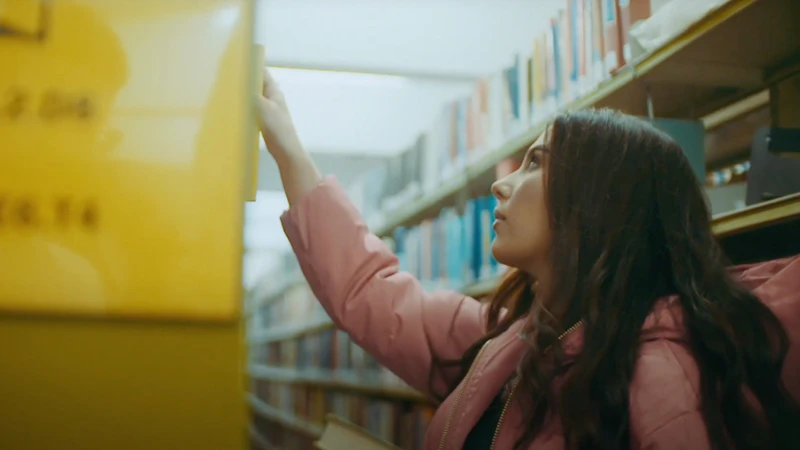 Female student in library
