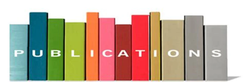A row of colourful book spines. The word, publications, is spelled out with a letter on each spine.