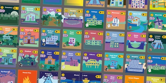 Colourful game cards laid out flat