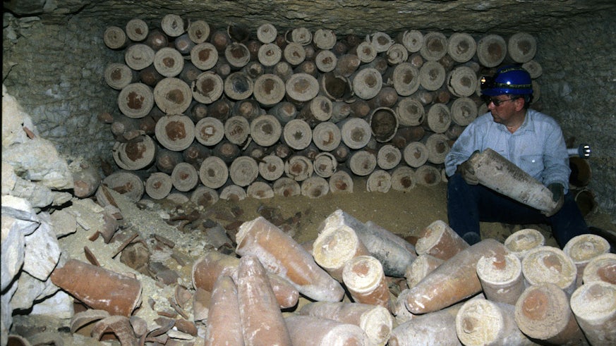 1.	 Stacked mummy pots, each containing a mummified ibis. South Ibis Catacomb, North Saqqara