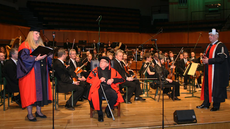 Henri Dutilleux receiving his Cardiff University Honorary Fellowship