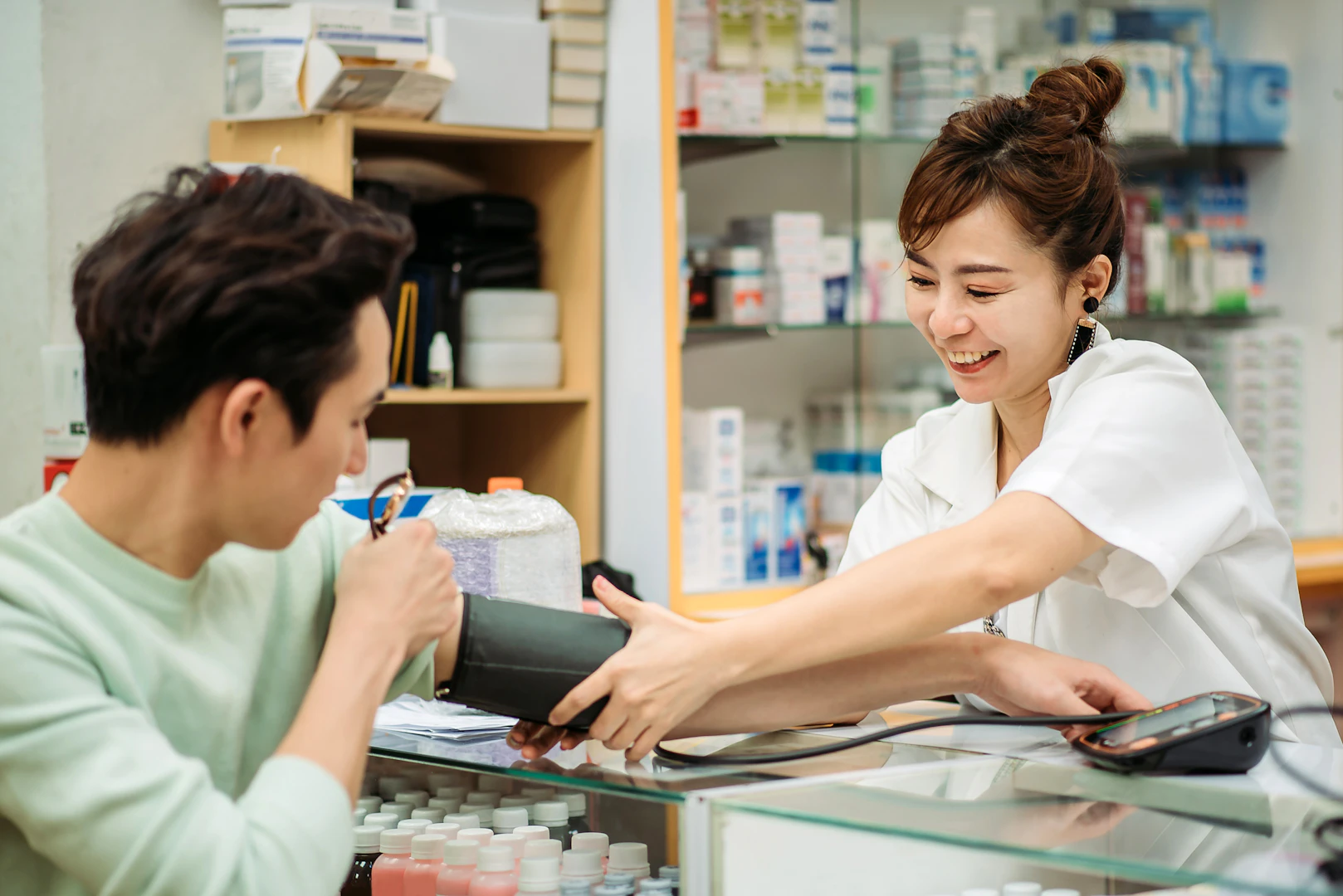 Pharmacist blood pressure in a pharmacy