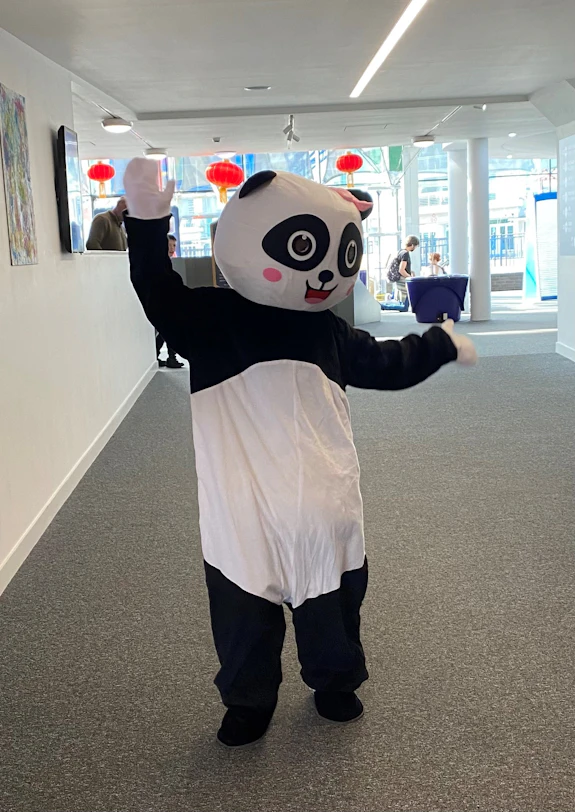 CCI staff in panda suit at Techniquest