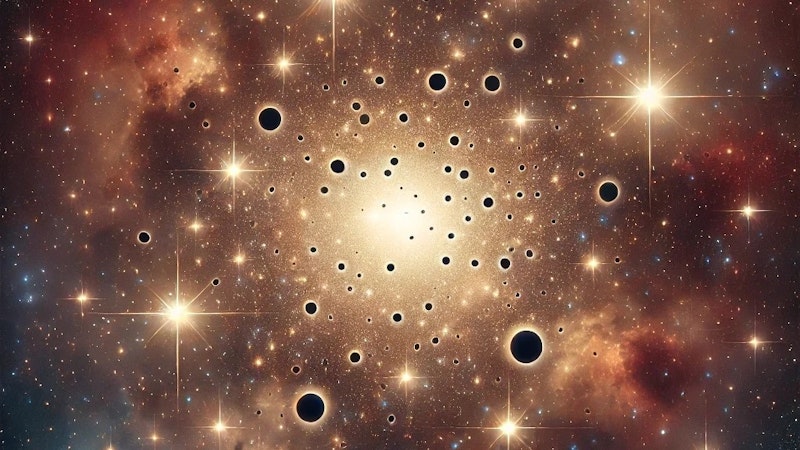 많은 블랙홀이 포함되어 있고 인구가 밀집된 성단의 AI 생성 이미지입니다.