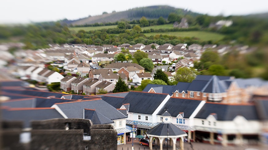 Aerial shot of Welsh town