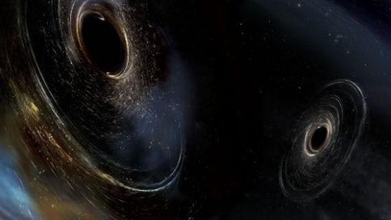 Dancing Duo of Black Holes. Artist's conception shows two merging black holes similar to those detected by LIGO.