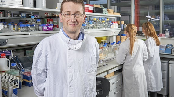 Professor Matt Smalley stood in lab