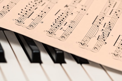 Piano notes with sheet music.