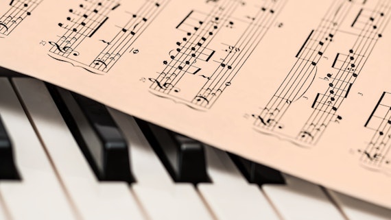Piano notes with sheet music.