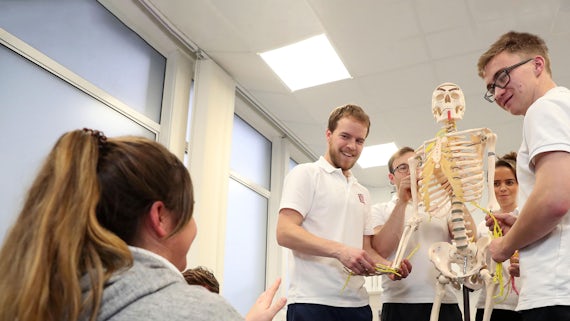 Students with a skeleton