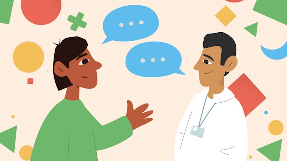 Cartoon of a doctor and patient talking 