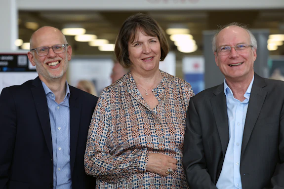 Professor Jeremy Hall and Professor Adrian Harwood, Co-Directors of the Neuroscience and Mental Health Innovation Institute, with Professor Heather Stevens, Founder and Chair of The Waterloo Foundation.