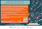 Poster displaying Public Genomics Café information