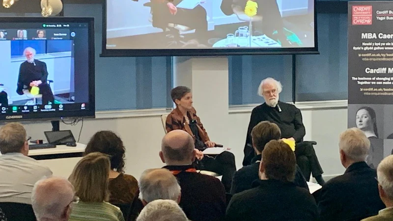Professor Laura McAllister and Dr Rowan Williams speaking at the Constitutional Future of Wales session
