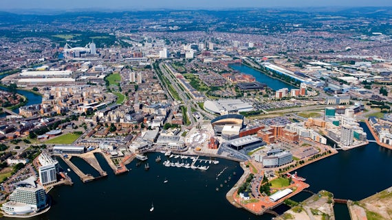 Aerial shot of Cardiff City region