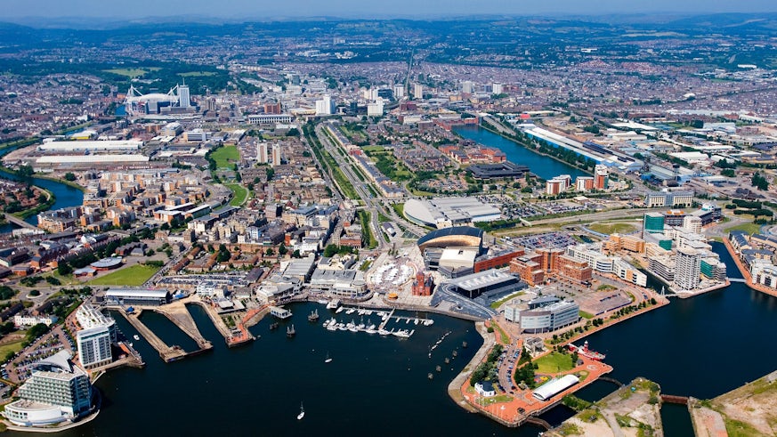 Aerial shot of Cardiff City region