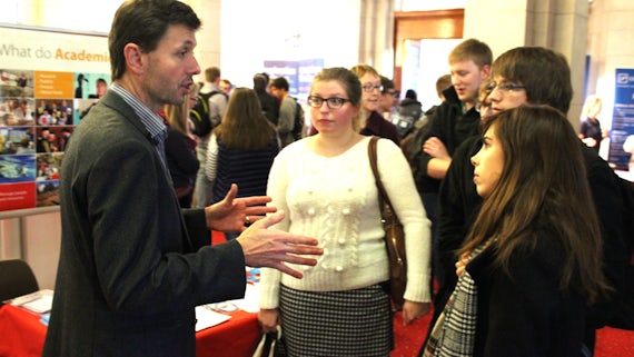 Professor Philip Davies with students at Careers Science Fair