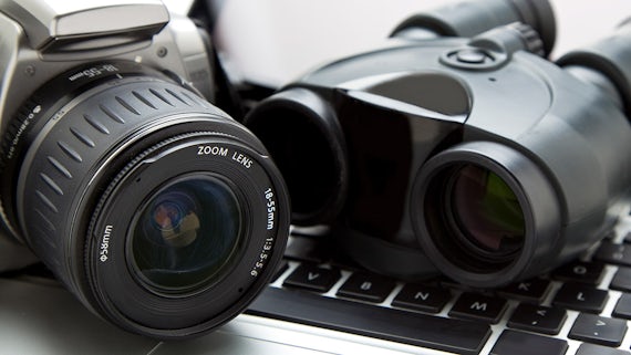 A digital camera and binoculars