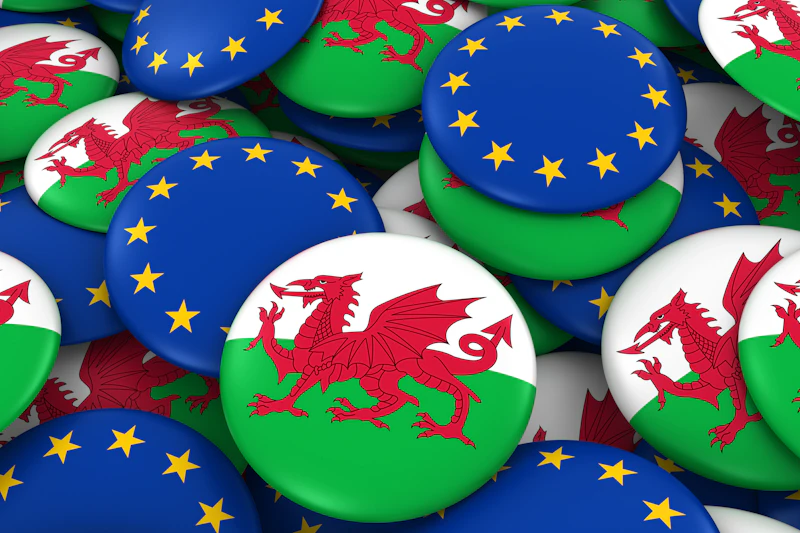 EU, UK and Wales flags