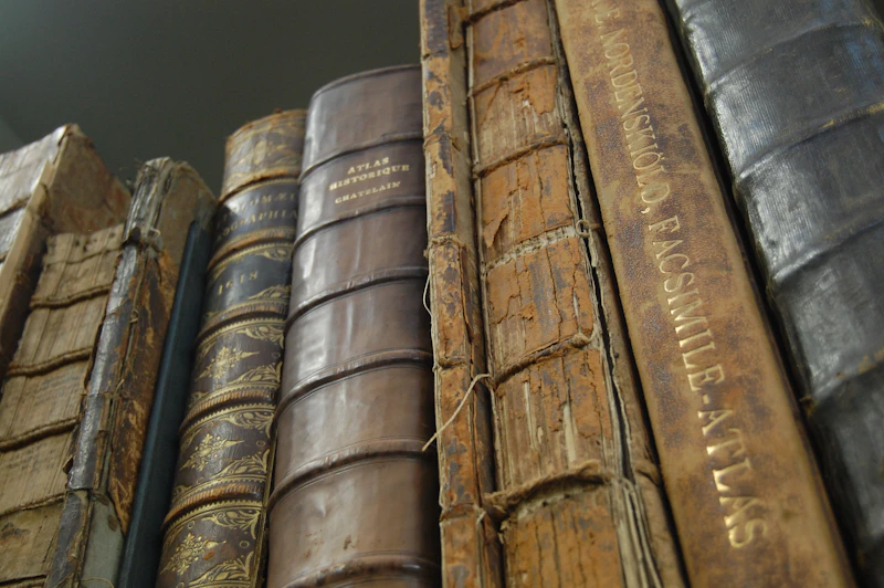 Old books in row on shelf