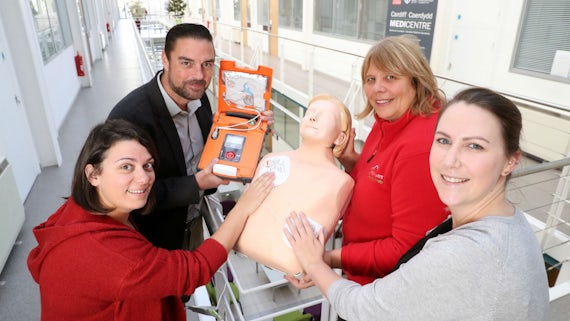 Cardiff Medicentre staff with defib machine