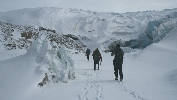 Greenland research team walking to portal