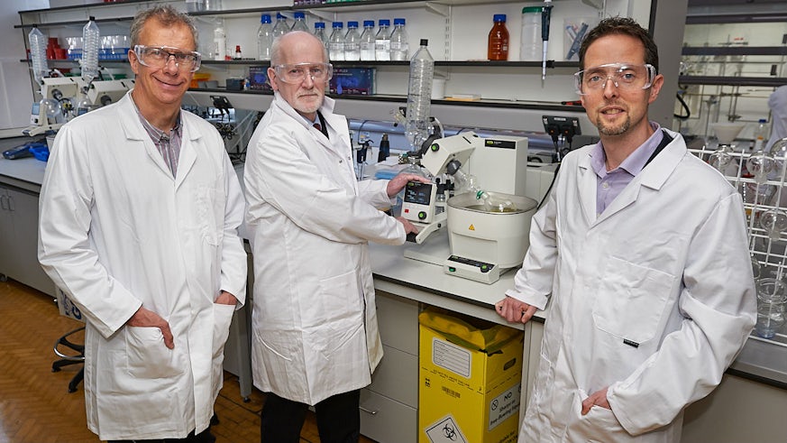 John Atack, Peter Halligan and Simon Ward in the lab