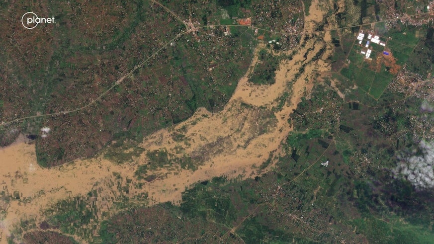 Satellite image of Mbale region in Uganda during the flood of 2022.