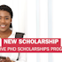 Student smiling in the background with the text 'New Scholarship - Inclusive PhD Scholarship Programme'