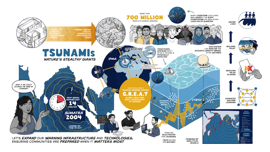 An infographic about the Global Real-time Early Assessment of Tsunamis technology