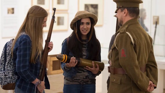 Students take part in an interactive guided tour of the National Museum of Wales’ current WW1 exhibition ‘War’s Hell!’ The Battle of Mametz Wood in Art.