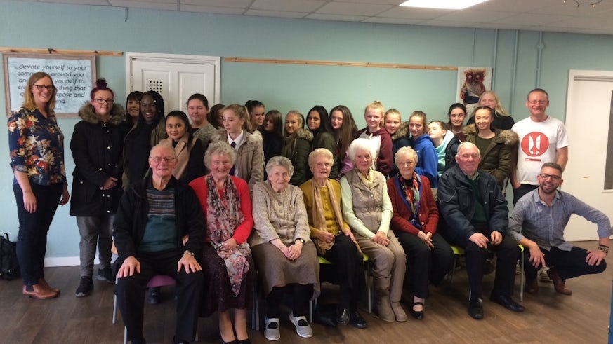 Michaelston Community College pupils and retired residents, with Dr Stephanie Ward and Dr Dave Wyatt