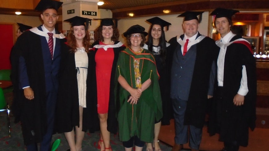 The first cohort of students to study Portuguese at the School pictured here with Programme Director, Dr Rhian Atkin (centre) and Louise Ormerod (third from left).