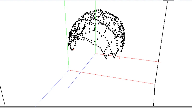 A collection of black dots represent the shape of the head on a 3D plane.
