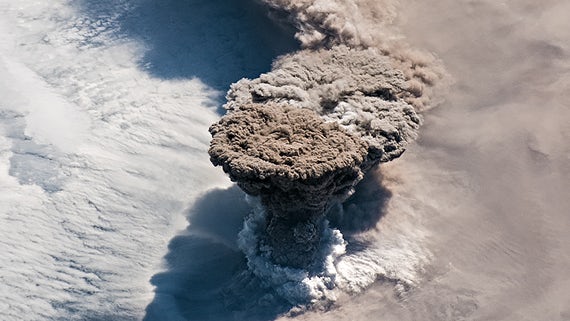Image of a volcano erupting