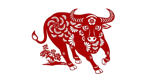 Red illustrated Ox